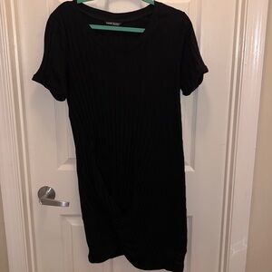 Shein black ribbed dress with knotted front. V-neck. Size XL. EUC‼️